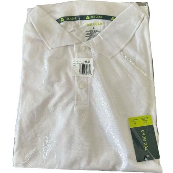 Tek Gear Men’s White Polo Shirt Classic Fit 3 Button Placket Large White - Picture 1 of 5